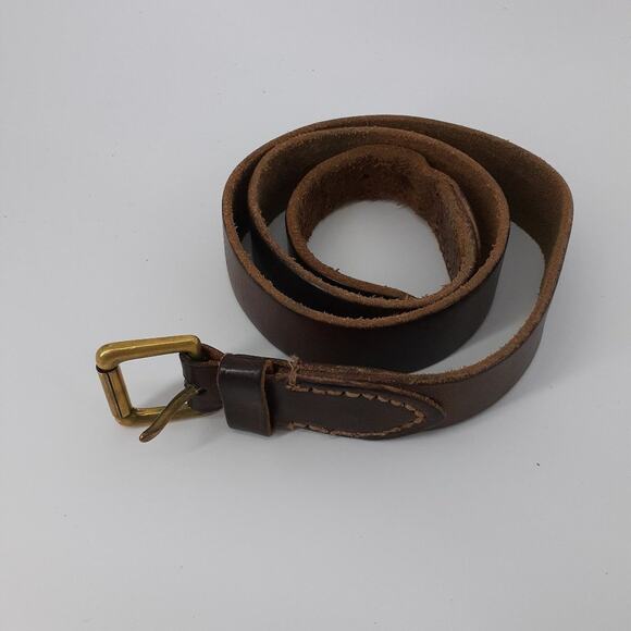 Men's Brown Italian Cowhide Leather Belt Size 30 Gold Tone D-ring Buckle Casual - Picture 2 of 9